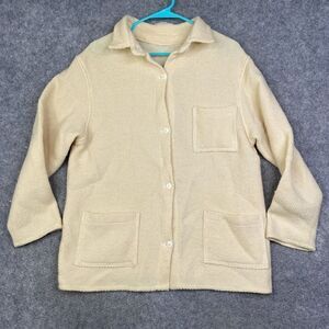 Branigan Weavers Button Cardigan 100% Wool Made in Ireland Beige Tweed M